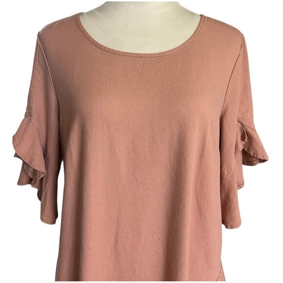 J Glee Dress Women Size L Mauve Linen Rayon Ruffle Lagenlook Midi - Picture 2 of 10